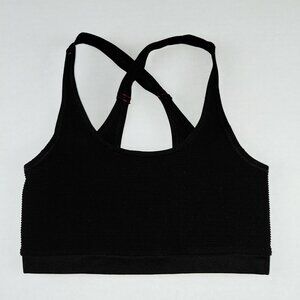NUX Ribbed Scoop Cross Back Sports Bra Women's Small Black Wire Free